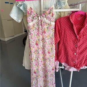 Princess Polly Floral Lace Dress - Pink and Green